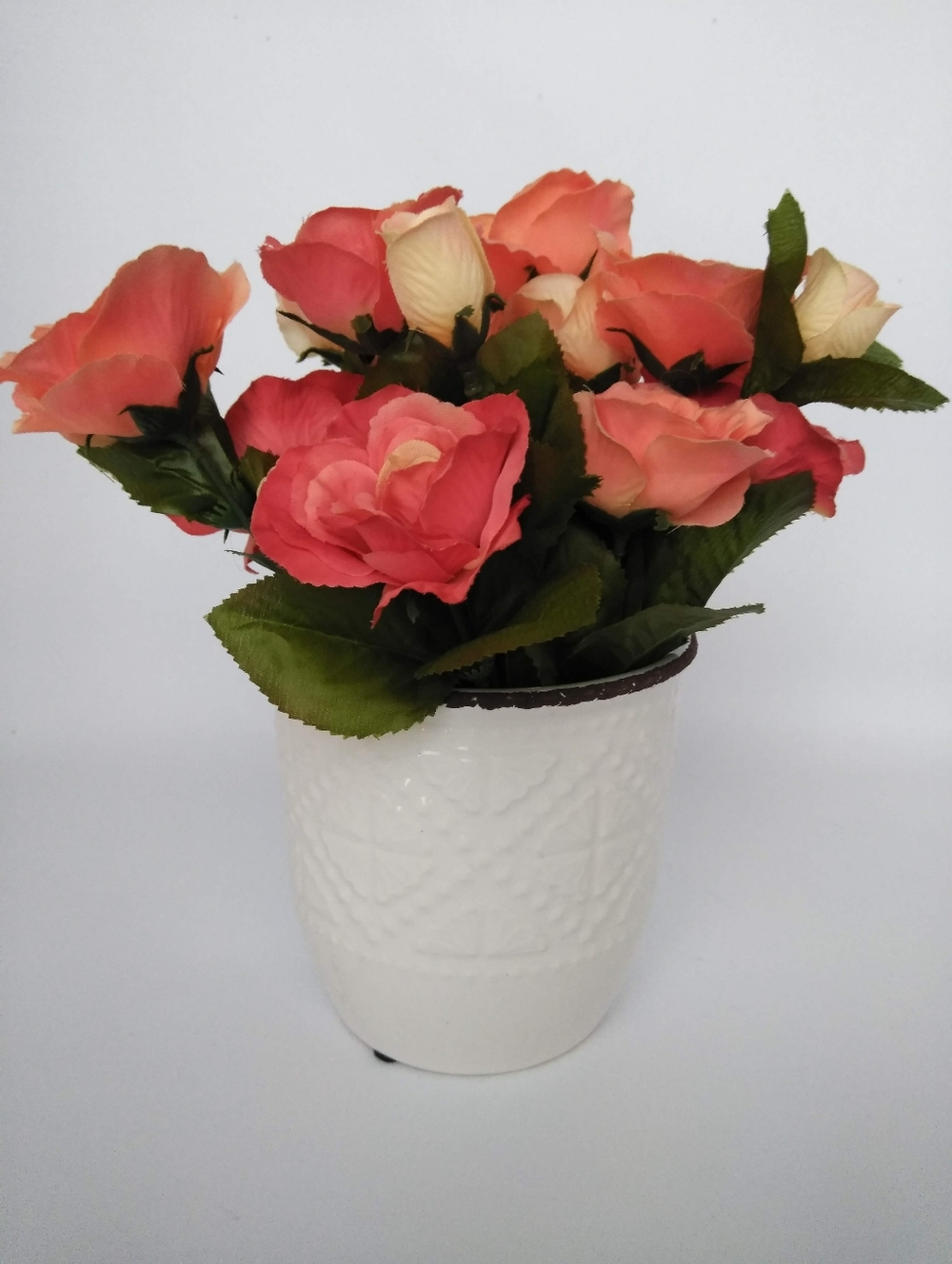 Ceramic Vase Cream Textured  with Rustic Rim New